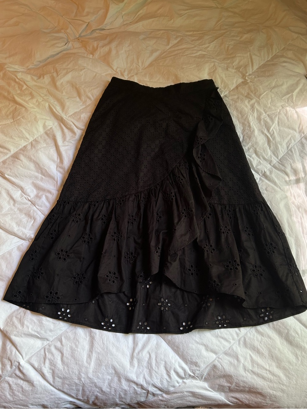 Black Eyelet Ruffle Midi Skirt - Women's